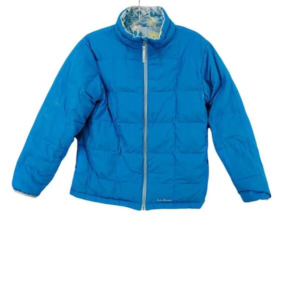 L.L. Bean Down Reversible Girls Blue Floral Puffer Coat Size Large - Picture 5 of 6